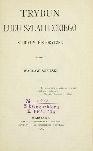 Cover for Trybun ludu szlacheckiego