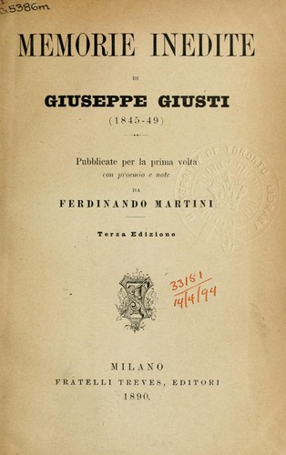 Cover for Memorie inedite (1845-49)