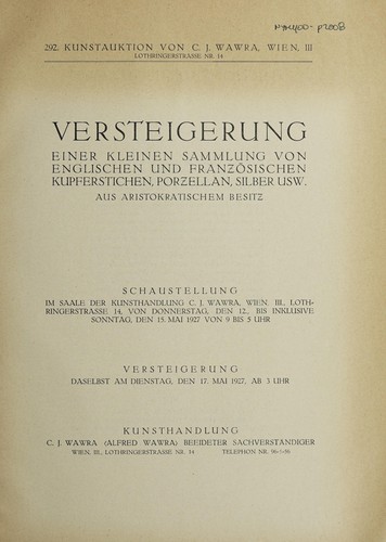 Cover for Versteigerung einer kleinen Sammlung von englischen und französischen Kupferstichen, Porzellan, Silber usw