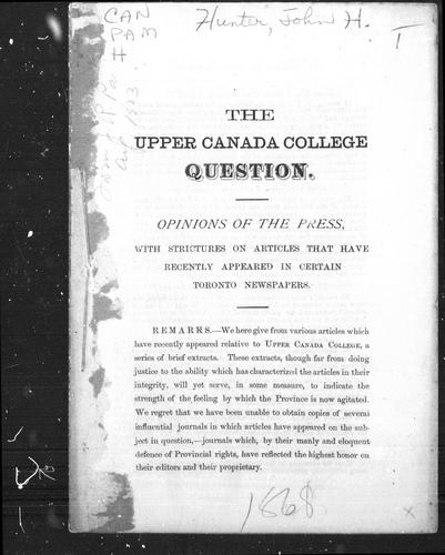Cover for The Upper Canada College question