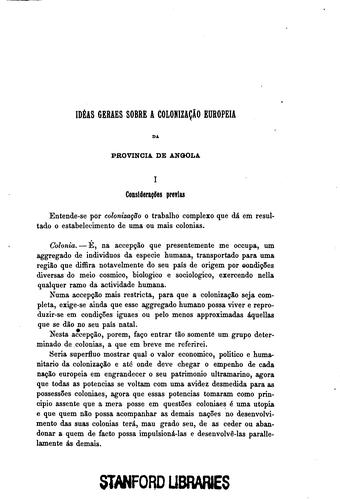 Cover for Idéas geraes sobre a colonização europeia da provincia de Angola