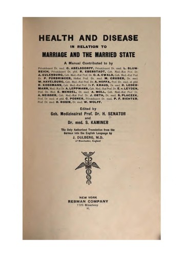 Cover for Health and disease in relation to marriage and the married state.