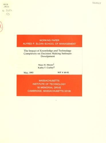 Cover for The impact of knowledge and technology complexity on decision making software develpment [sic]