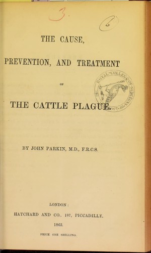 Cover for The cause, prevention, and treatment of the cattle plague