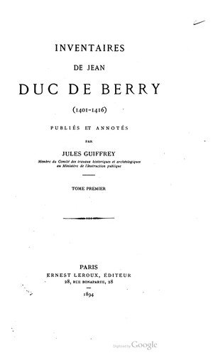 Cover for Inventaires de Jean duc de Berry (1401-1416)