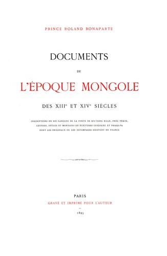Cover for Documents de l''epoque mongole des XIIIe et XIVe siècles