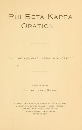 Cover for Phi Beta Kappa oration