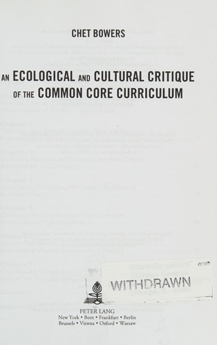 Cover for Ecological and Cultural Critique of the Common Core Standards
