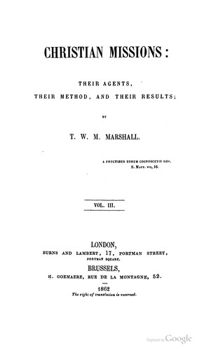 Cover for Christian missions ; their agents, their method, and their results