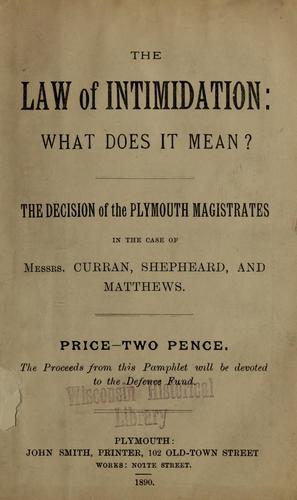 Cover for The law of intimidation