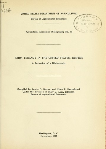 Cover for Farm tenancy in the United States, 1925-1935