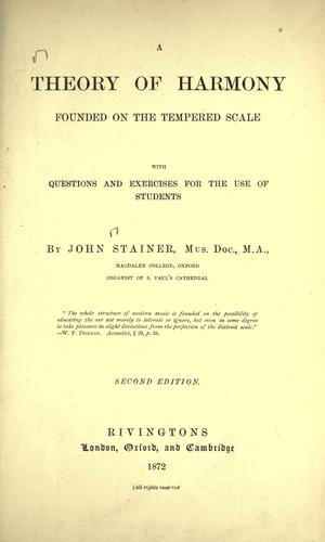 Cover for A theory of harmony founded on the tempered scale