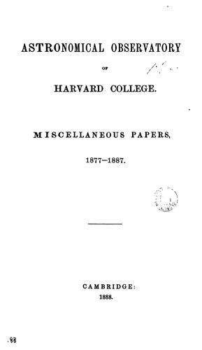 Cover for Astronomical Observatory of Harvard College. Miscellaneous Papers. 1877-1887.