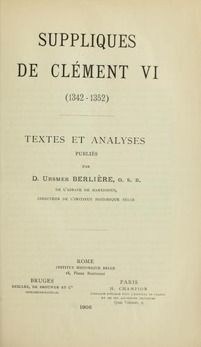 Cover for Suppliques de Clément VI (1342-1352)