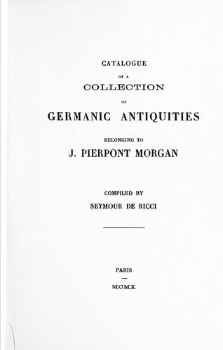 Cover for Catalogue of a collection of Germanic antiquities belonging to J. Pierpont Morgan