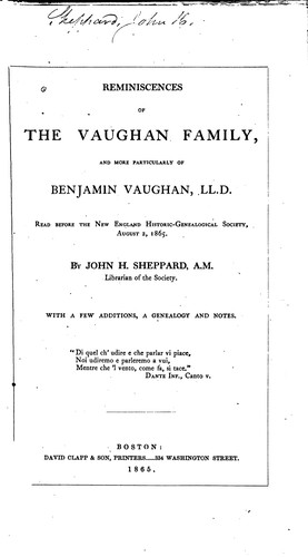 Cover for Reminiscences of the Vaughan family, and more particularly of Benjamin Vaughan, LL. D.