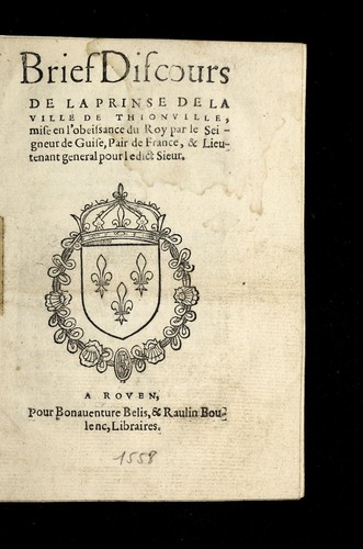 Cover for Brief discours de la prinse de la ville de Thionville