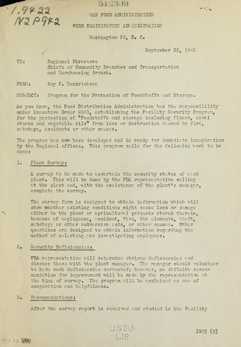 Cover for Program for the protection of foodstuffs and storage