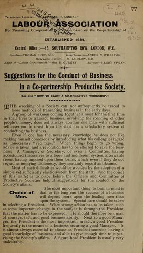 Cover for Suggestions for the conduct of business in a co-partnership productive society