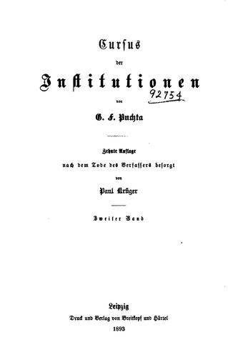 Cover for Cursus der Institutionen