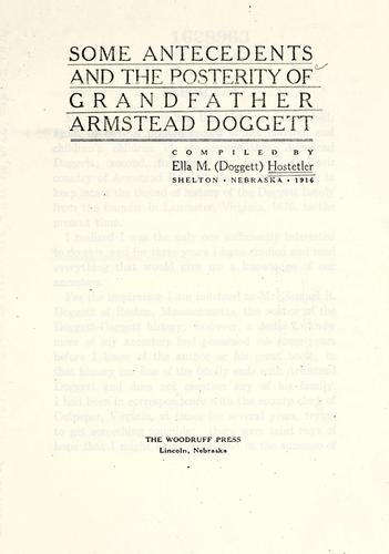 Cover for Some antecedents and the posterity of Grandfather Armstead Doggett