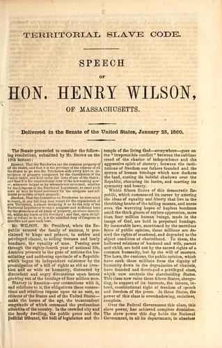 Cover for Speech of Hon. Henry Wilson, of Massachusetts