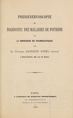 Cover for Pressinervoscopie, ou, Diagnostic des maladies de poitrine par la compression des pneumogastriques