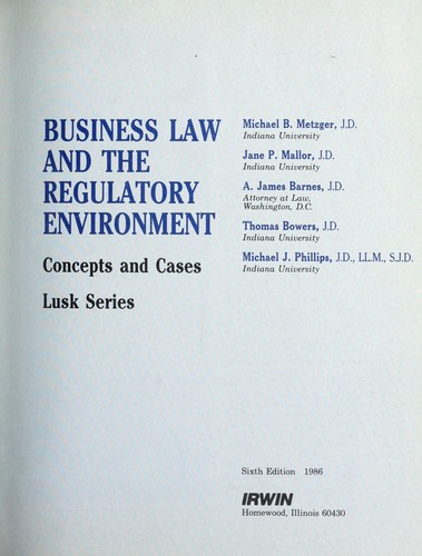 Cover for Business law and the regulatory environment