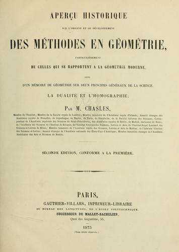 Cover for Aperçu historique sur l'origine et le développement des méthodes en géométrie