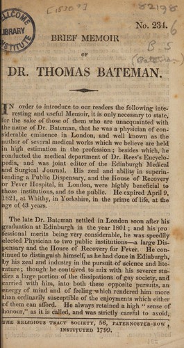 Cover for Brief memoir of Dr. Thomas Bateman