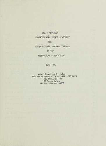 Cover for Environmental impact statement for water reservation applications in the Yellowstone River Basin