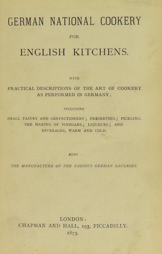 Cover for German national cookery for English kitchens