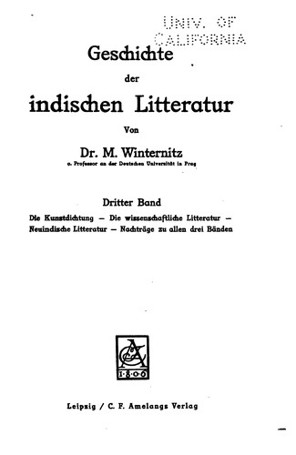 Cover for Geschichte der indischen litteratur.