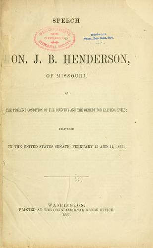 Cover for Speech of Hon, J. B. Henderson, of Missouri.