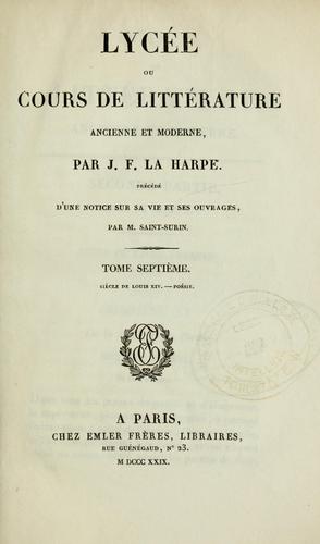 Cover for Lycée, ou, Cours de littérature ancienne et moderne
