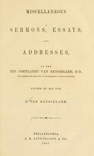 Cover for Miscellaneous sermons, essays, and addresses