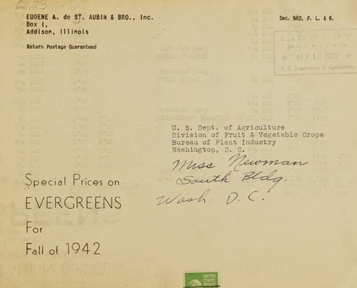 Cover for Special prices on evergreens for fall of 1942