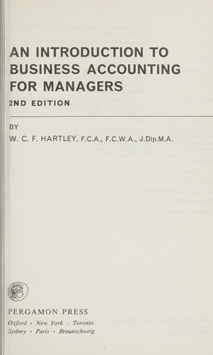 Cover for An introduction to business accounting for managers