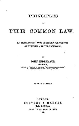 Cover for Principles of the Common Law: An Elementary Work Intended for the Use of Students and the Profession