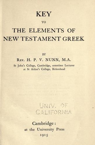 Cover for Key to the elements of New Testament Greek