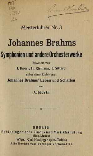 Cover for Johannes Brahms, symphonien und andere orchesterwerke