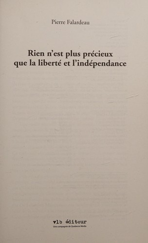 Cover for Rien n'est plus précieux que la liberté et l'indépendance