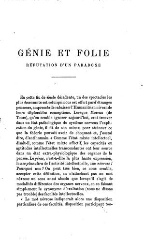 Cover for Génie et folie: réfutation d'un paradoxe