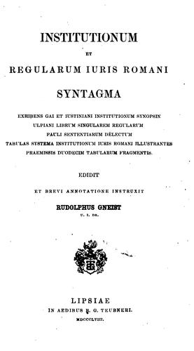 Cover for Institutionum et regularum iuris romani syntagma