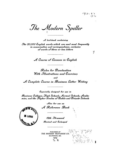 Cover for The modern speller ...
