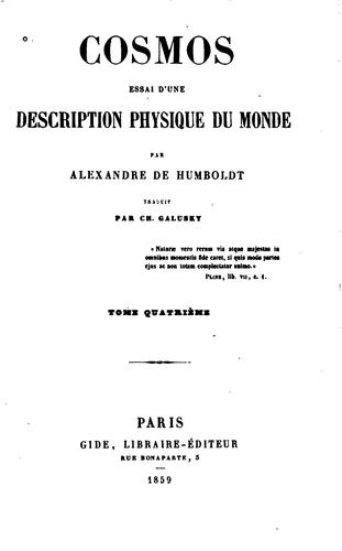 Cover for Cosmos: essai d'une description physique du monde