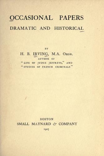 Cover for Occasional papers, dramatic and historical.