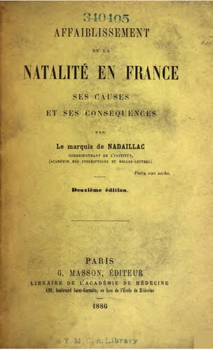 Cover for Affaiblissement de la natalité en France
