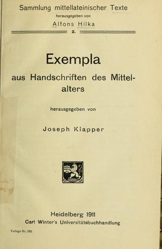 Cover for Exempla aus Handschriften des mittelalters