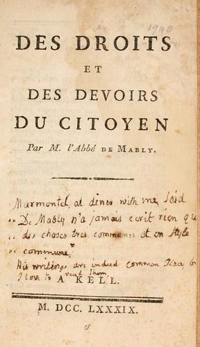 Cover for Des droits et des devoirs du citoyen.